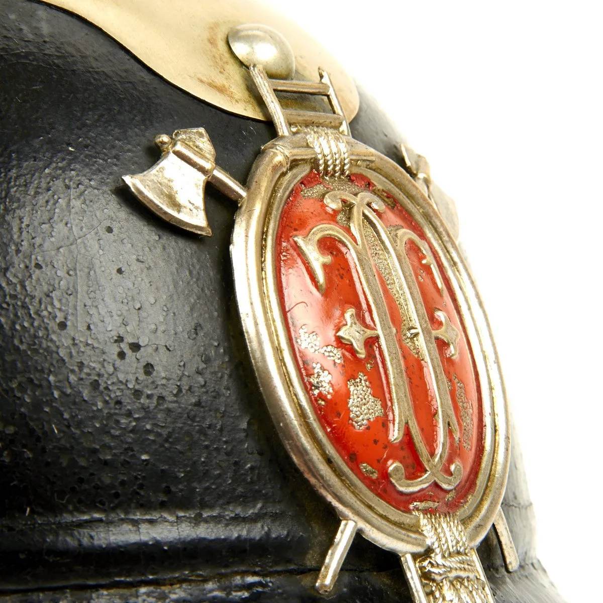 Original 1890 German Bavarian Leather Fire Brigade Helmet