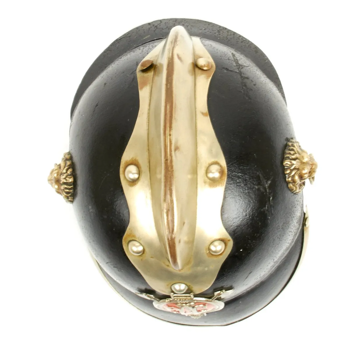 Original 1890 German Bavarian Leather Fire Brigade Helmet