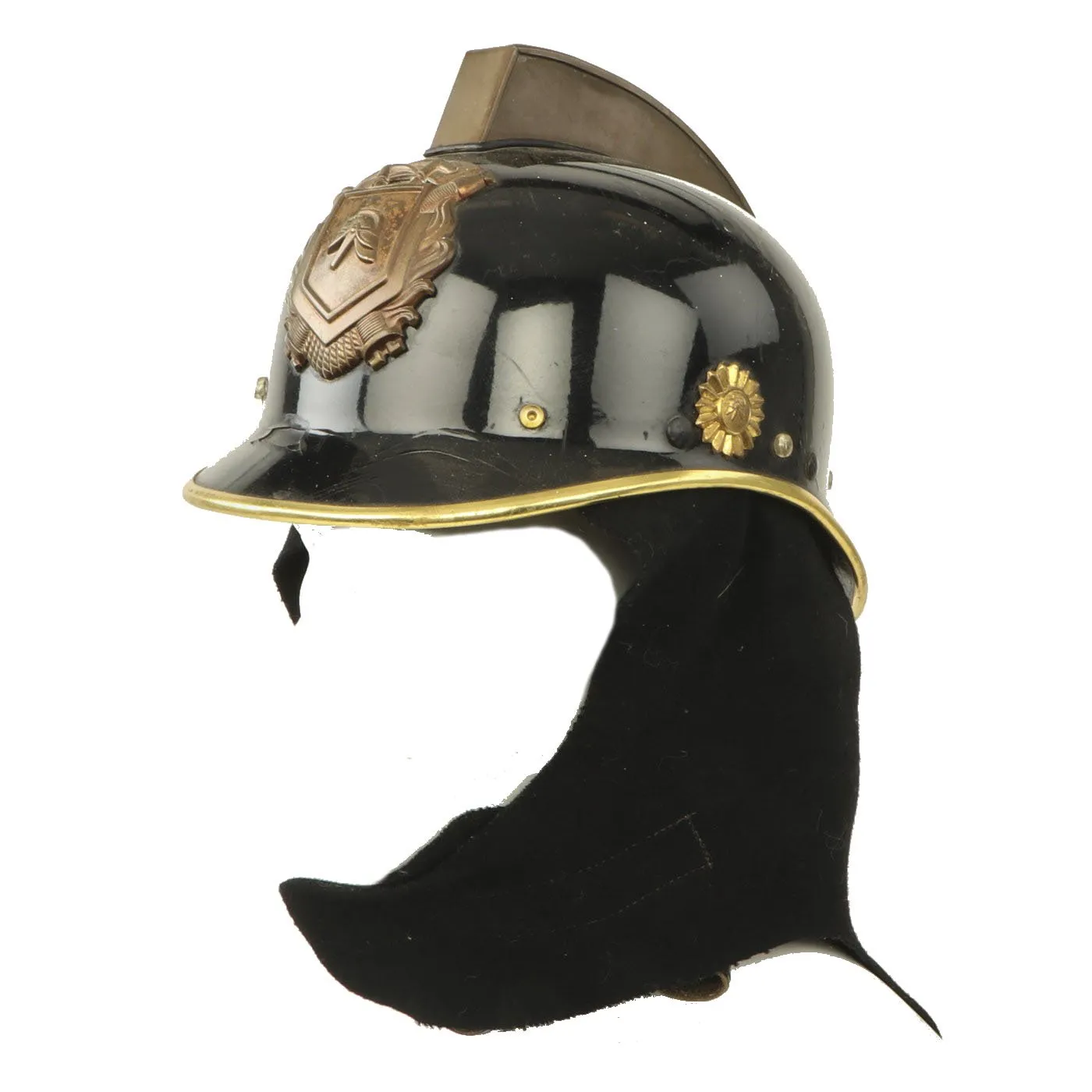 Original 20th Century German Brass Mounted Fiber Shell Feuerwehr Fire Brigade Helmet by Römer