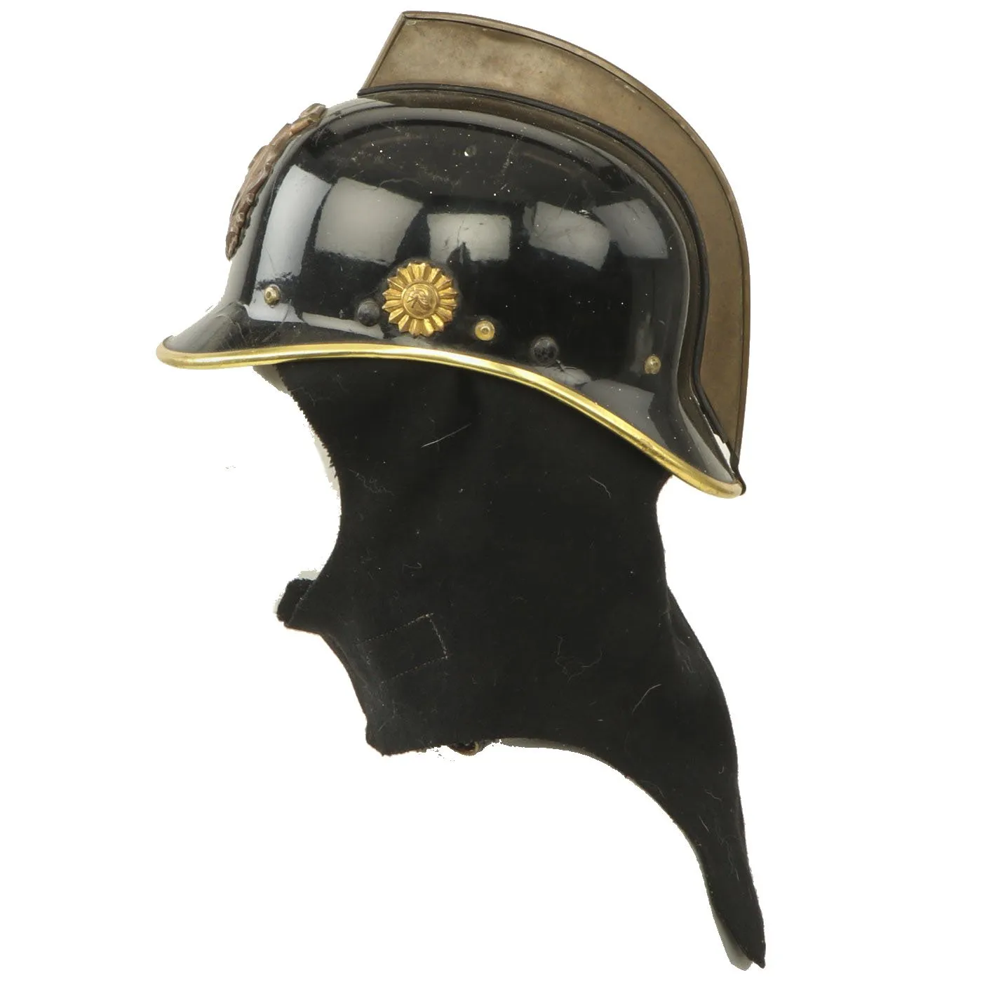 Original 20th Century German Brass Mounted Fiber Shell Feuerwehr Fire Brigade Helmet by Römer