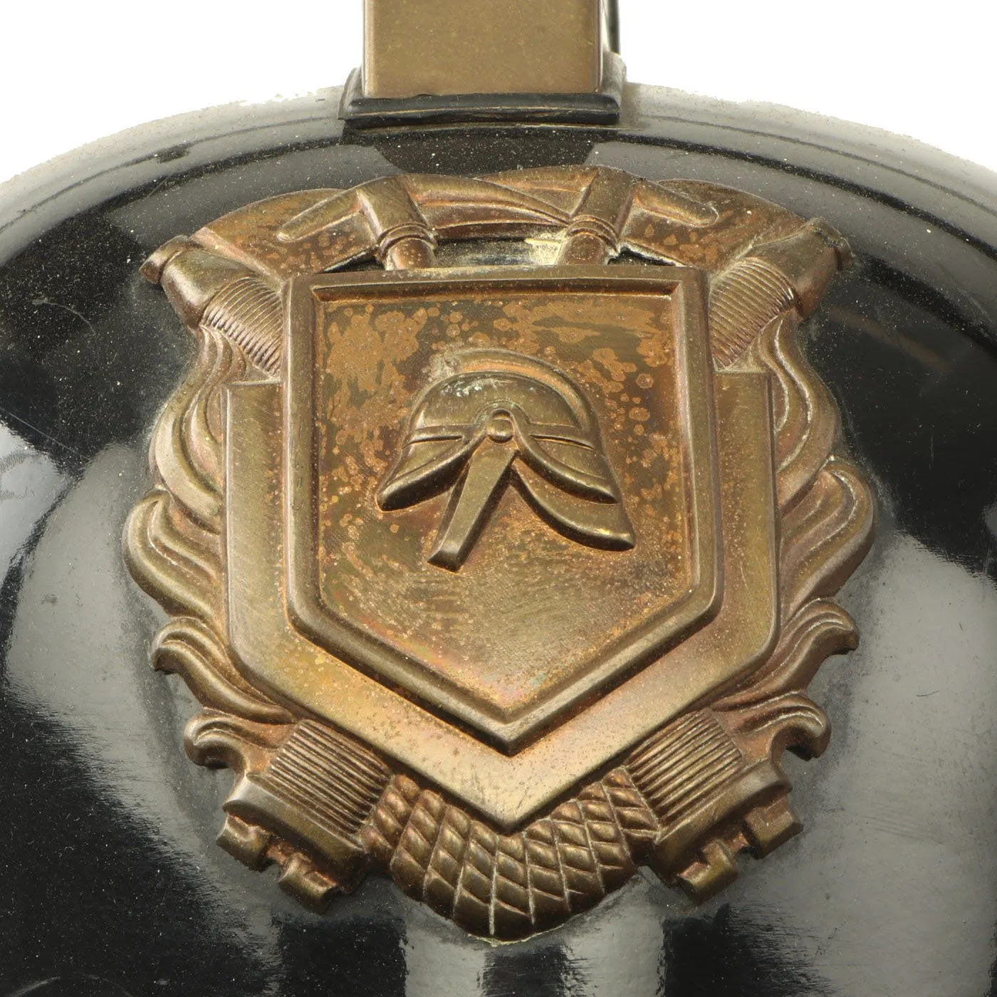 Original 20th Century German Brass Mounted Fiber Shell Feuerwehr Fire Brigade Helmet by Römer
