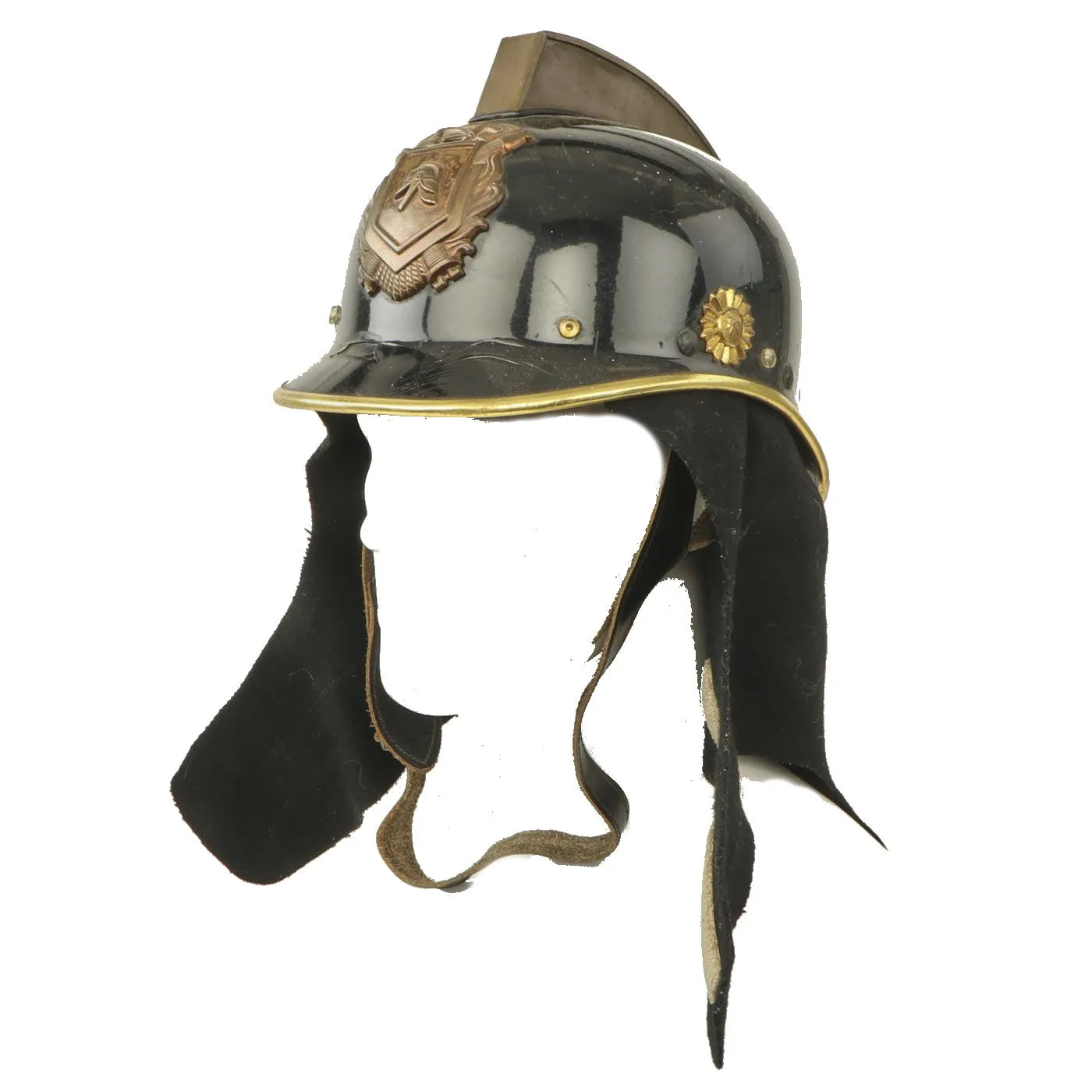 Original 20th Century German Brass Mounted Fiber Shell Feuerwehr Fire Brigade Helmet by Römer