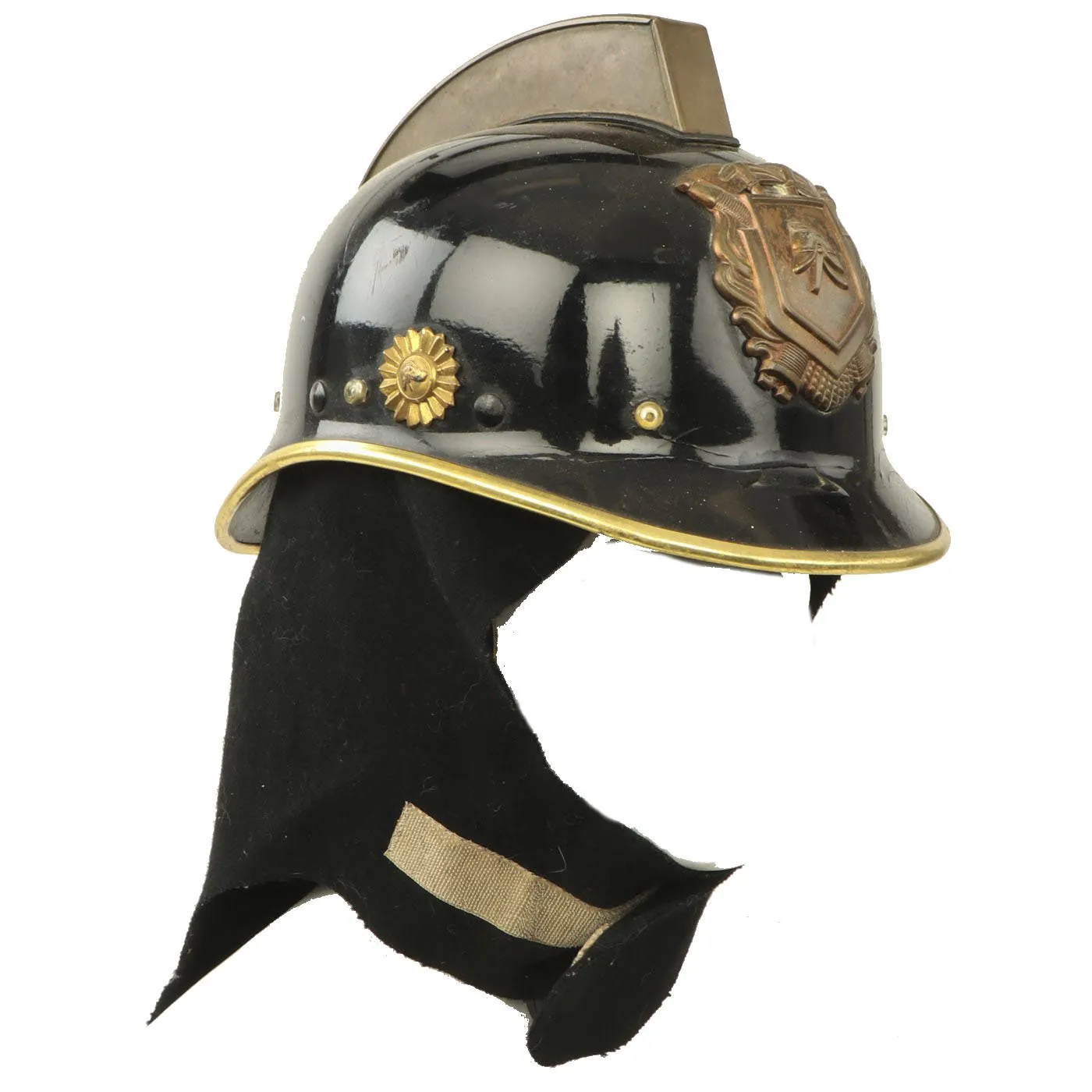 Original 20th Century German Brass Mounted Fiber Shell Feuerwehr Fire Brigade Helmet by Römer