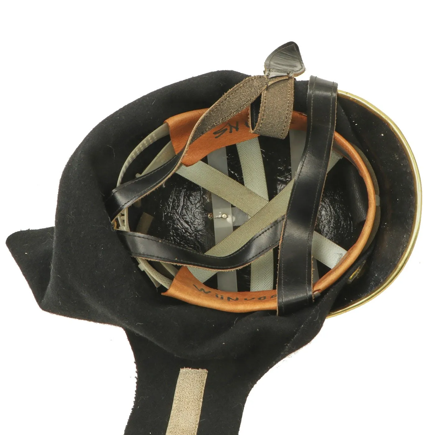 Original 20th Century German Brass Mounted Fiber Shell Feuerwehr Fire Brigade Helmet by Römer