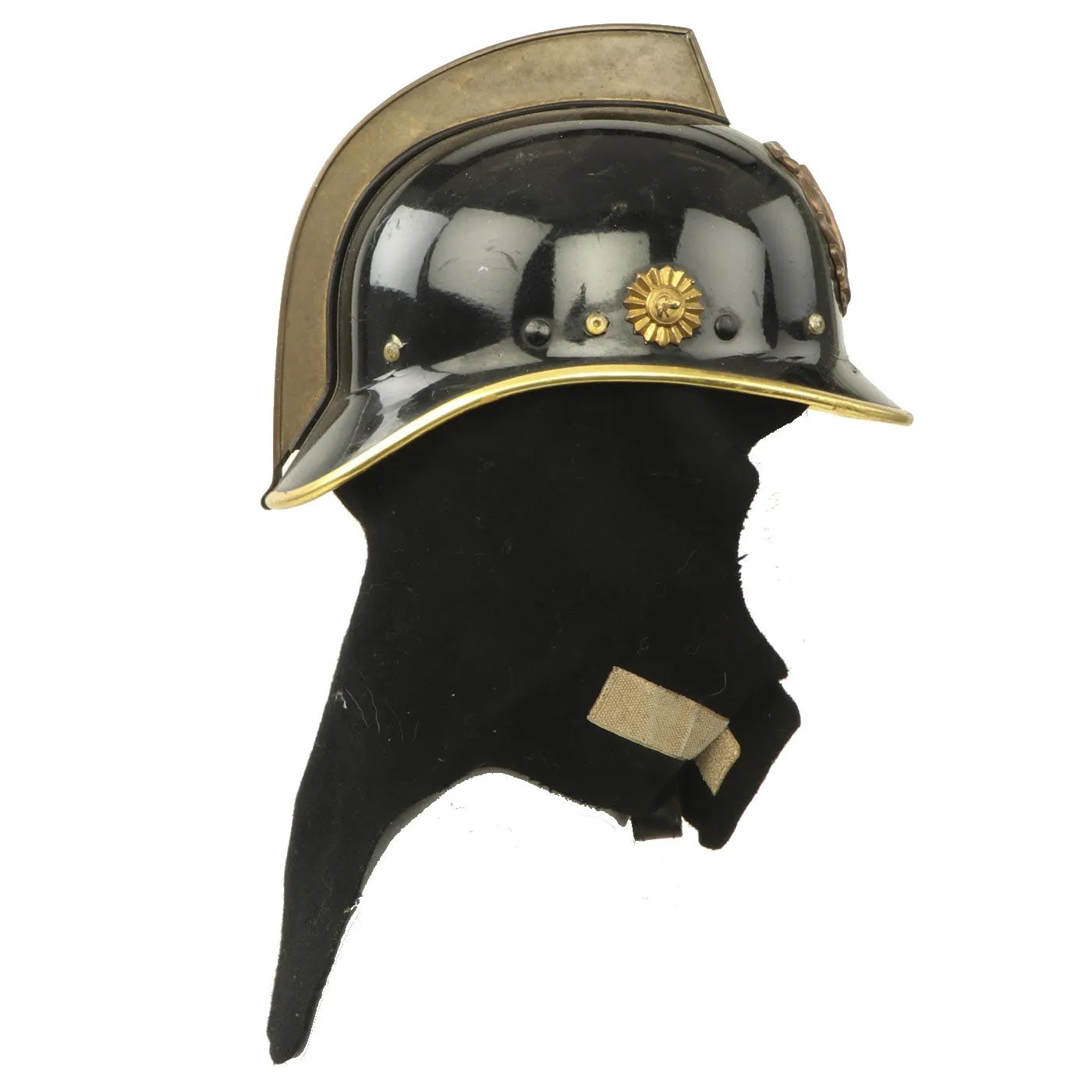 Original 20th Century German Brass Mounted Fiber Shell Feuerwehr Fire Brigade Helmet by Römer