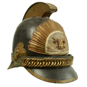 Original Belgian WWI Leather #4 Fire Brigade Helmet with Brass Comb & Hardware