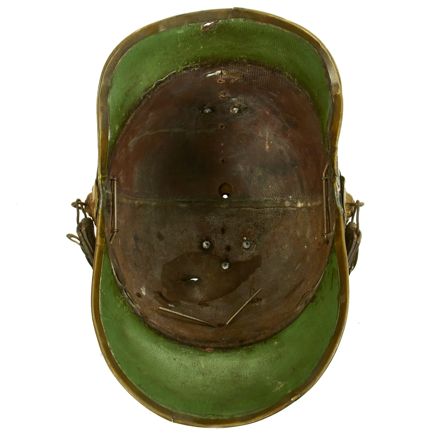Original Belgian WWI Leather #4 Fire Brigade Helmet with Brass Comb & Hardware
