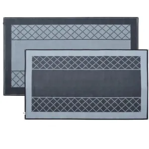 Outdoor Mat - Crisscross Plain Centre Grey/Black