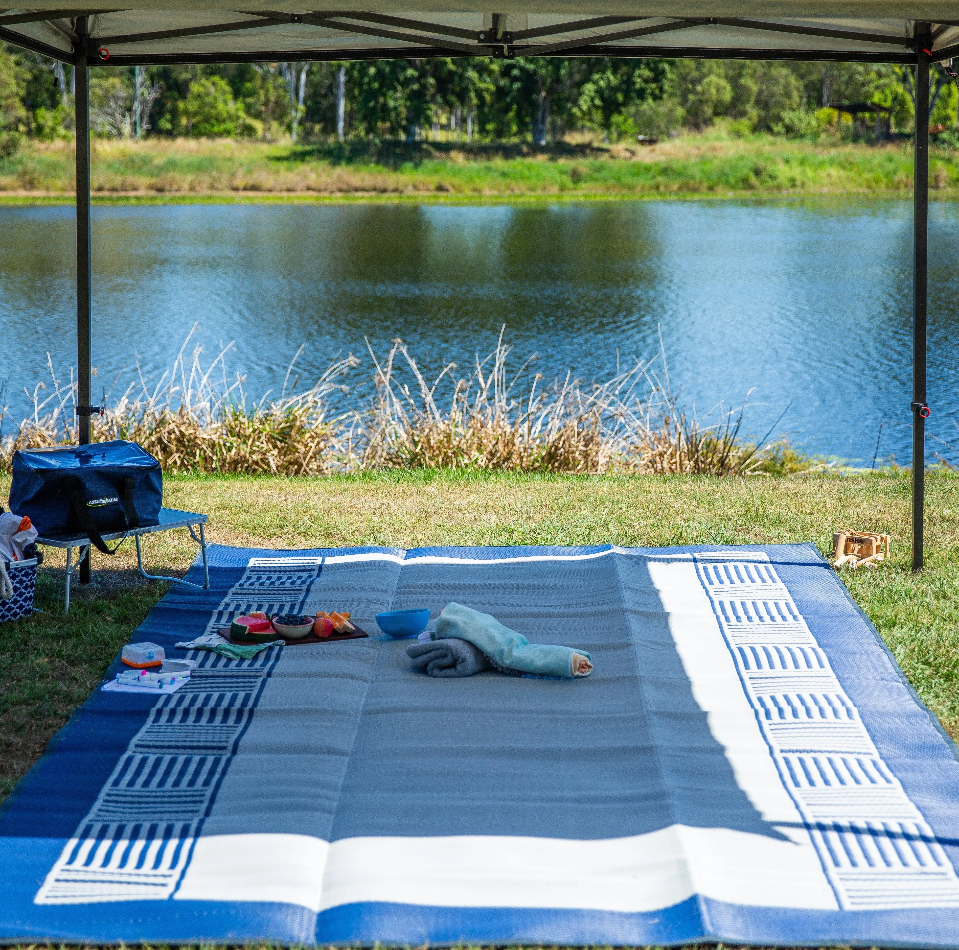 Outdoor Mat - Square Pattern Navy/Grey 3m x 2.4m