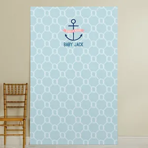 Personalized Photo Booth Backdrop - Nautical Baby Shower Theme - 52in. X 84in.