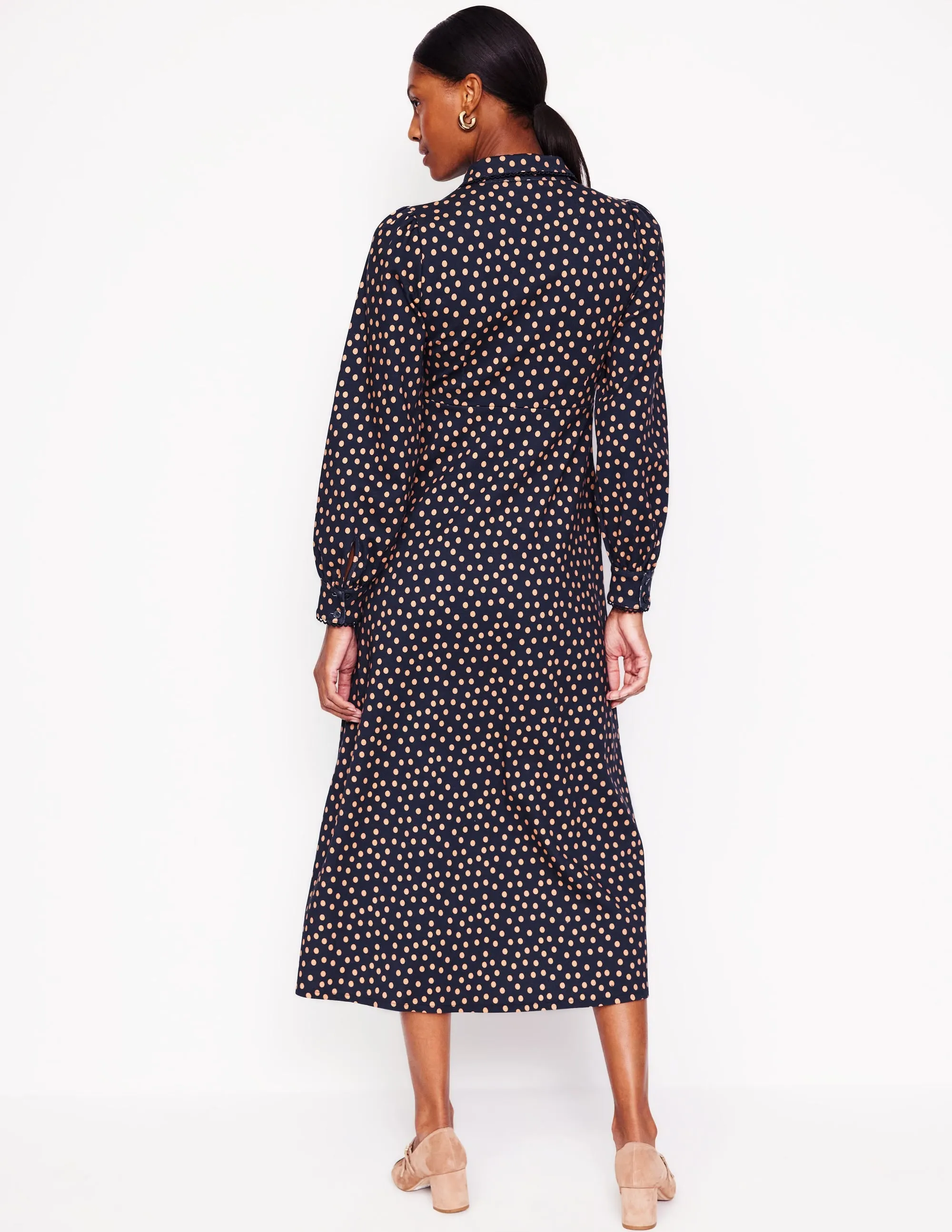 Pip Zip-Up Ponte Midi Dress-French Navy, Abstract Dot