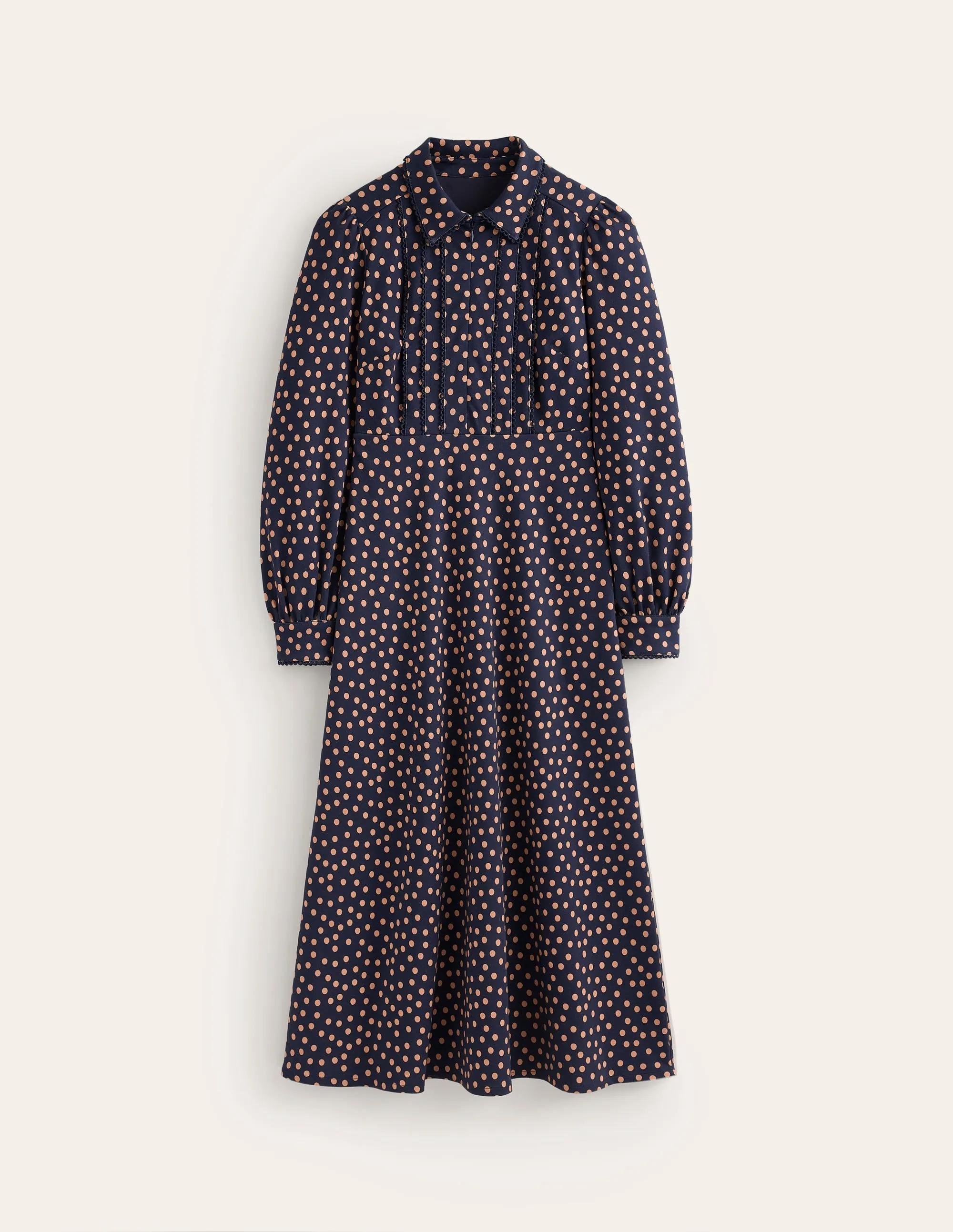 Pip Zip-Up Ponte Midi Dress-French Navy, Abstract Dot
