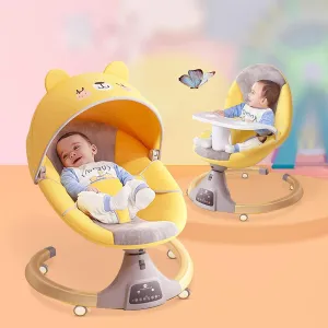 StarAndDaisy 2-in-1 Premium Automatic Electric Swing for Baby with Swivel Wheels, Mosquito Net with, Baby Rocker with Smart Touch Panel & Bluetooth Enabled Music and Remote Control. (Yellow)