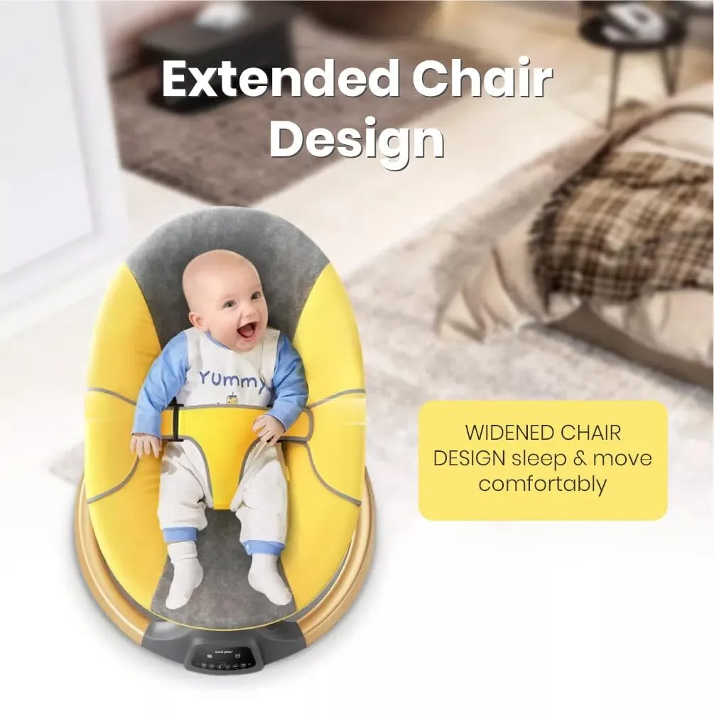 StarAndDaisy 2-in-1 Premium Automatic Electric Swing for Baby with Swivel Wheels, Mosquito Net with, Baby Rocker with Smart Touch Panel & Bluetooth Enabled Music and Remote Control. (Yellow)