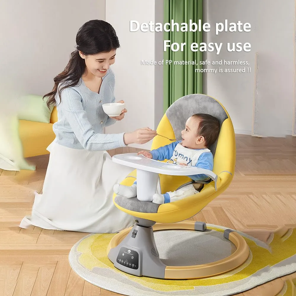 StarAndDaisy 2-in-1 Premium Automatic Electric Swing for Baby with Swivel Wheels, Mosquito Net with, Baby Rocker with Smart Touch Panel & Bluetooth Enabled Music and Remote Control. (Yellow)