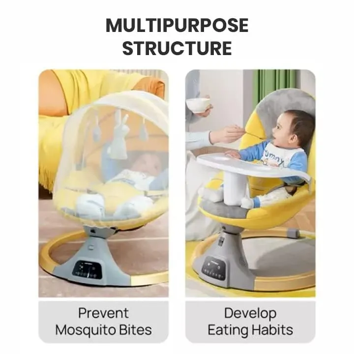StarAndDaisy 2-in-1 Premium Automatic Electric Swing for Baby with Swivel Wheels, Mosquito Net with, Baby Rocker with Smart Touch Panel & Bluetooth Enabled Music and Remote Control. (Yellow)