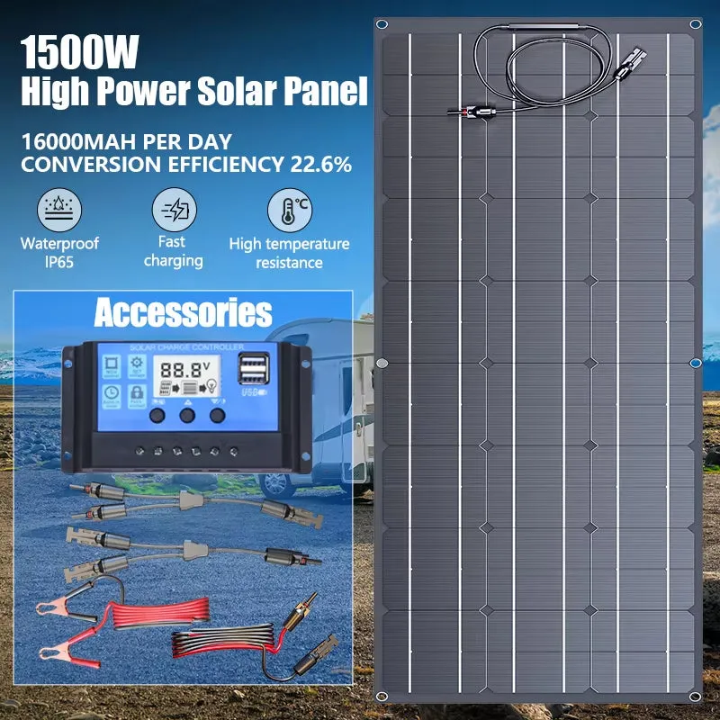 Super Power Solar Panel 1000W1500W2000W Suitable for RV Boat Car Household Camping 18V 36V 72V Battery Charger Solar Panel Kits