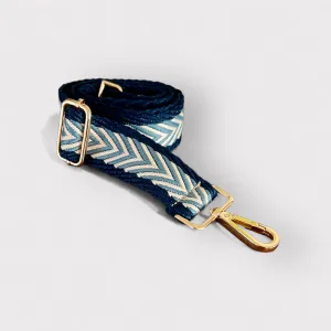Webbing Shoulder Strap NEW Navy/Light Blue Herringbone /Gold Hardware