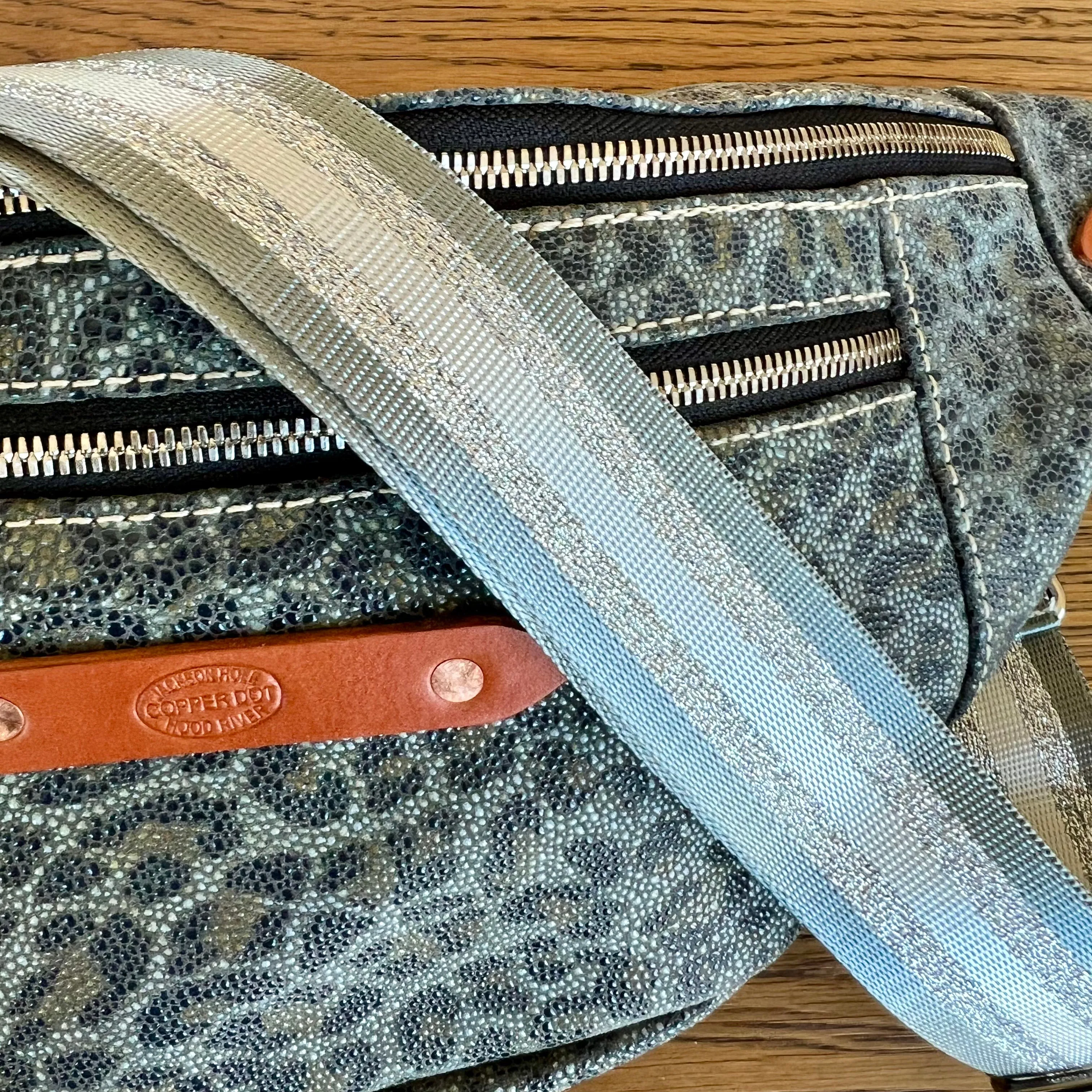 Webbing Shoulder Strap NEW Silver Stripe - Silver Hardware