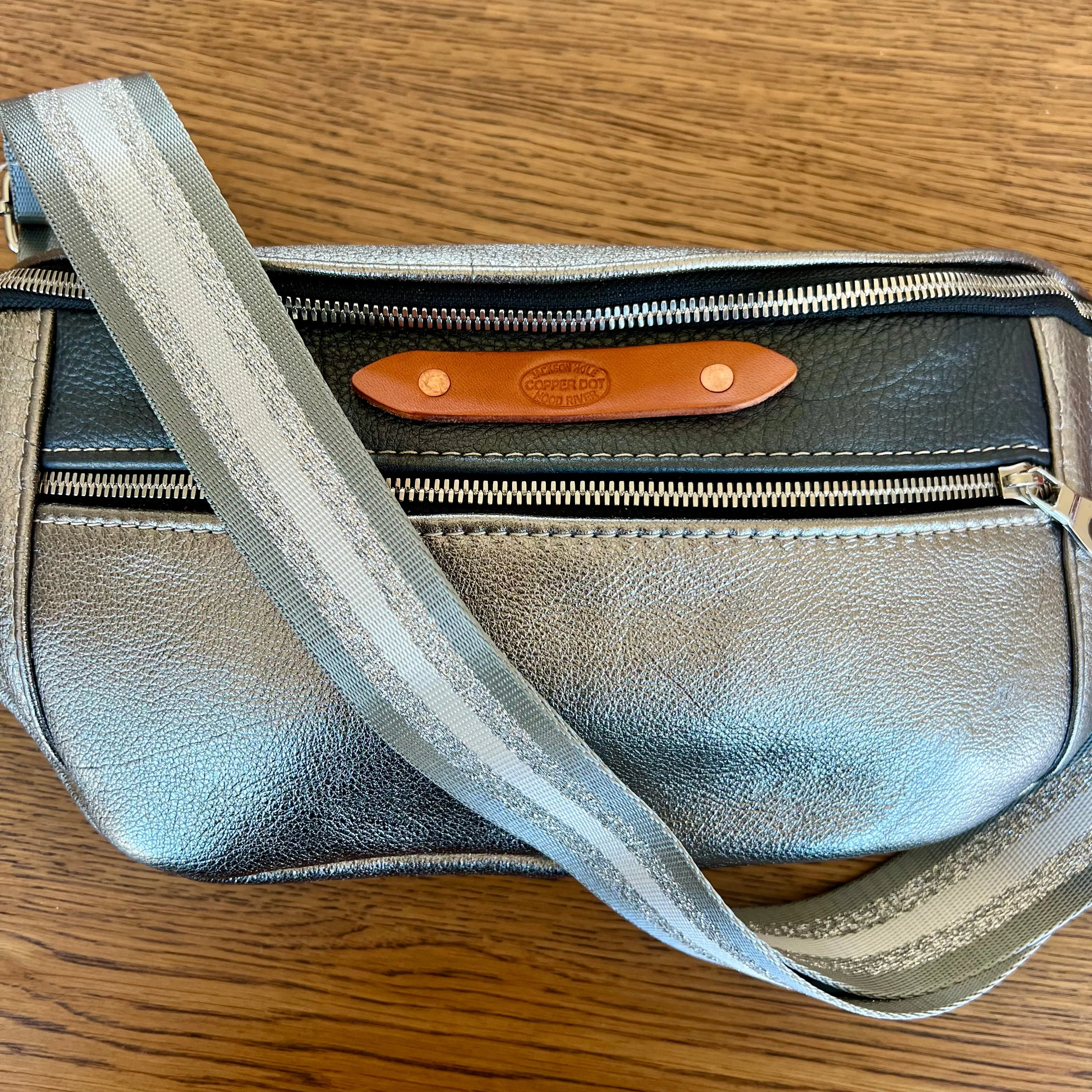 Webbing Shoulder Strap NEW Silver Stripe - Silver Hardware