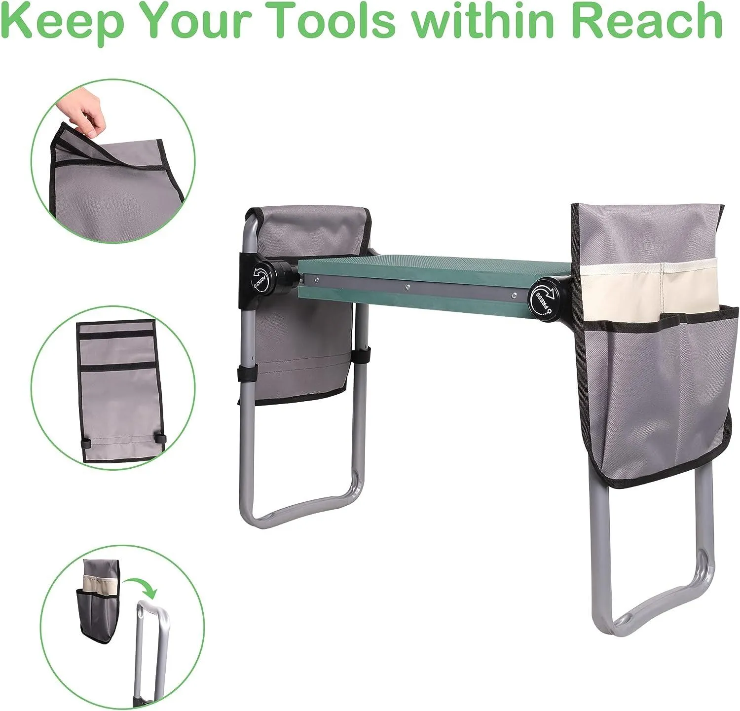 Widen Upgrade Garden Kneeler Seat Garden Stools Bench with 2 Tool Pouches, Green