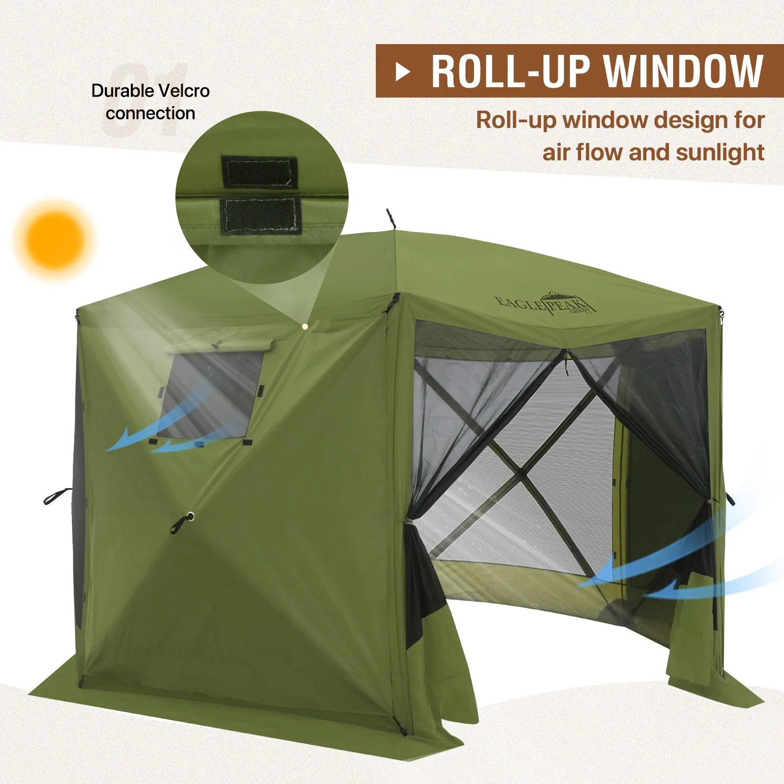 Wind Screen Side Wall Panel with Window, 2 Pack, Beige/Green