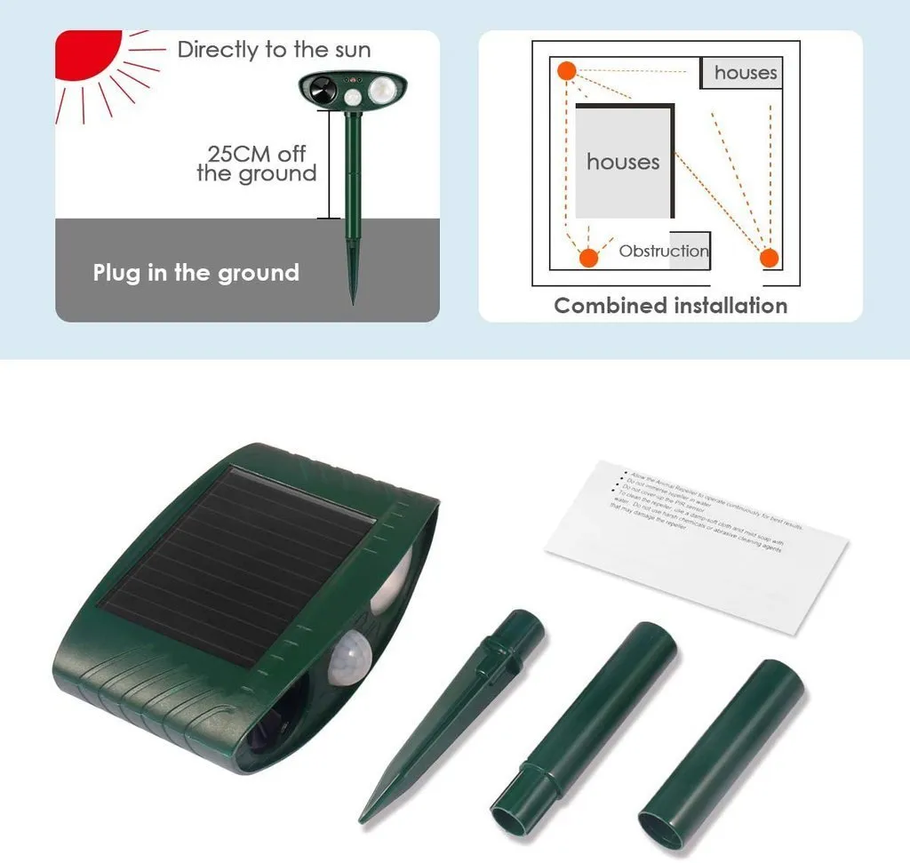 Woodpecker Outdoor Ultrasonic Repeller - PACK OF 2 - Solar Powered Ultrasonic Animal & Pest Repellant - Get Rid of Woodpeckers in 48 Hours